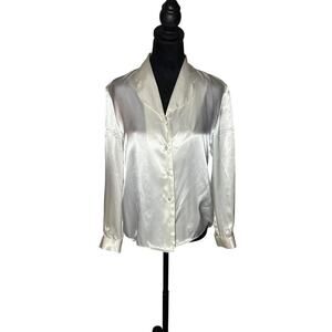 Women’s 6P Joan Leslie Ivory Satin Blouse Bridal Vintage Glam Button Front